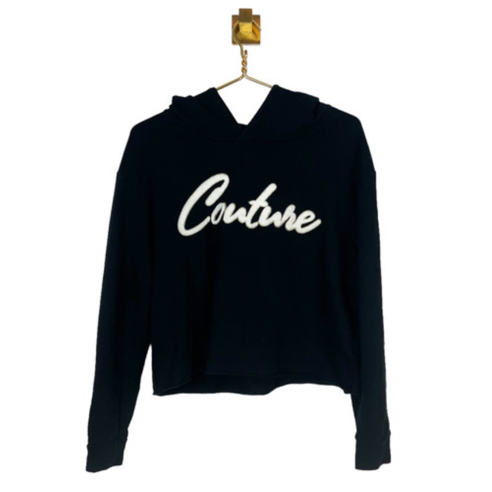 Juicy couture chenille patch black raw edge hoodie size extra large